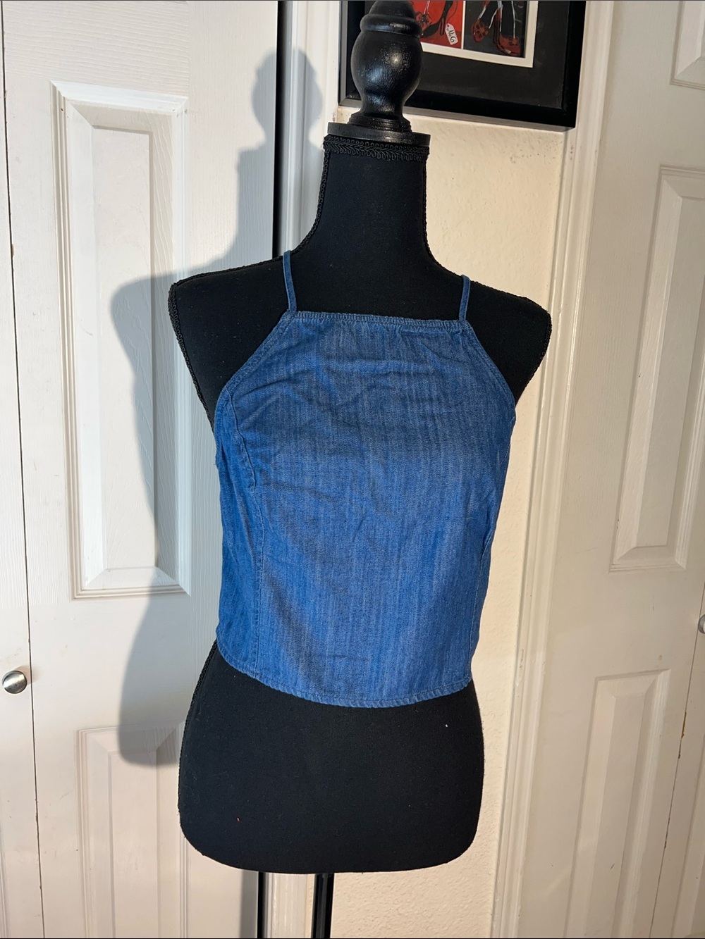 Hollister Blue Denim-Look Halter Crop Tank